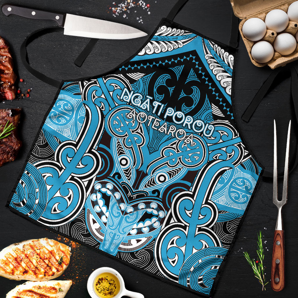 Aotearoa Iwi Ngati Porou Apron Maori Kowhaiwhai Pattern LT19 Blue - Polynesian Pride