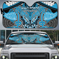 Aotearoa Iwi Ngati Porou Auto Sun Shade Maori Kowhaiwhai Pattern LT19 Blue - Polynesian Pride