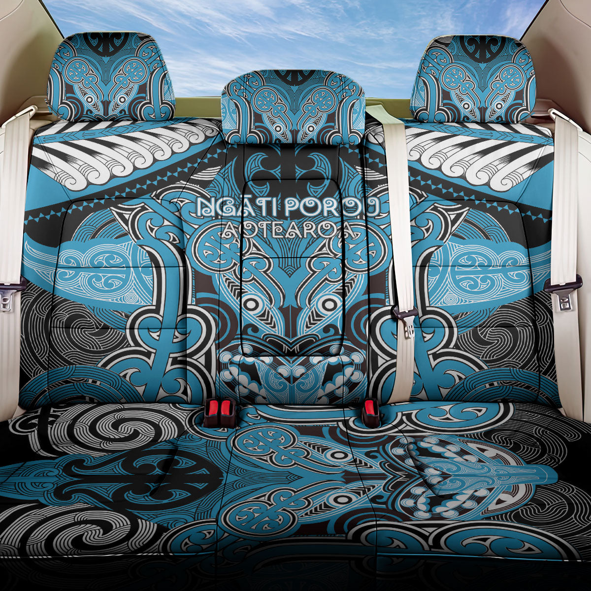 Aotearoa Iwi Ngati Porou Back Car Seat Cover Maori Kowhaiwhai Pattern LT19 One Size Blue - Polynesian Pride