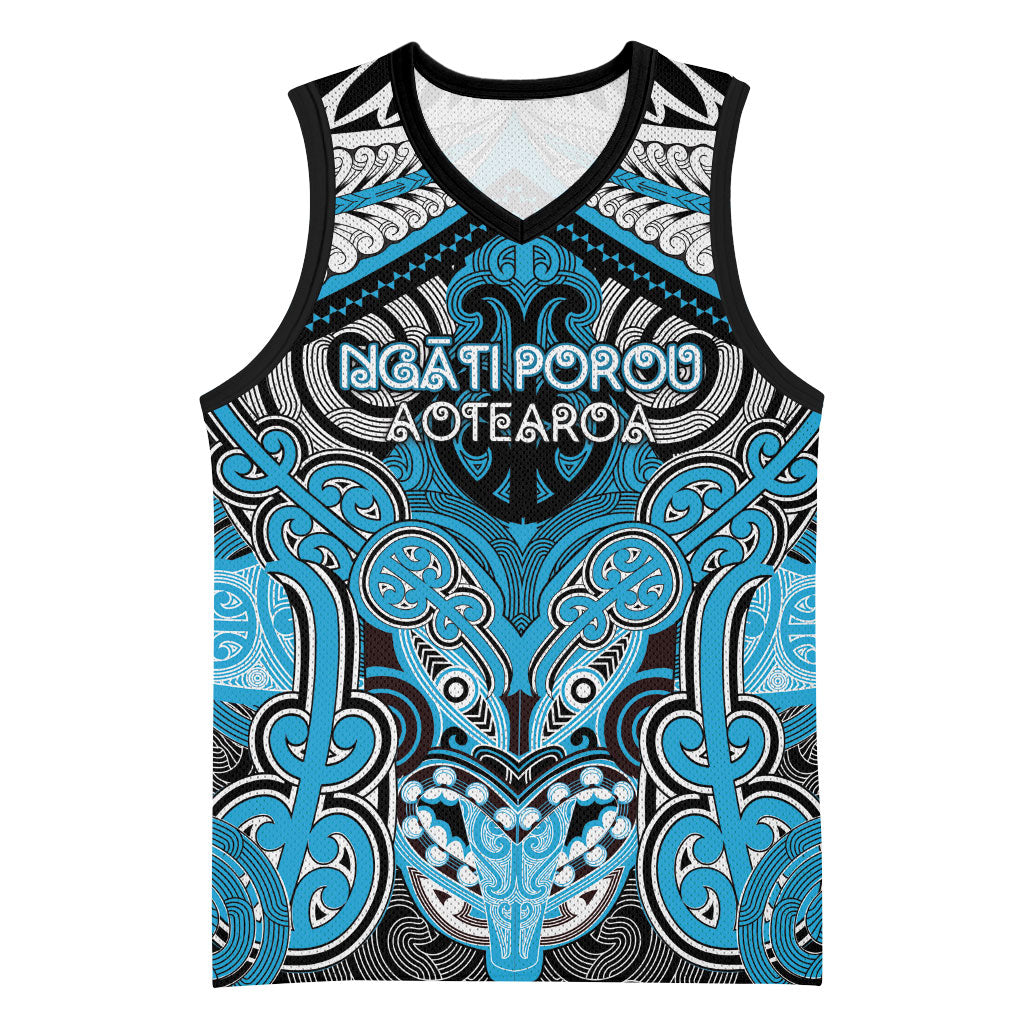 Aotearoa Iwi Ngati Porou Personalised Basketball Jersey Maori Kowhaiwhai Pattern LT19 Unisex Blue - Polynesian Pride