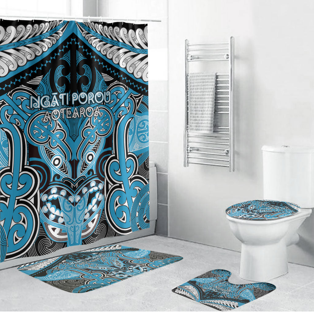 Aotearoa Iwi Ngati Porou Bathroom Set Maori Kowhaiwhai Pattern LT19 Bathroom Set (4 pcs) Blue - Polynesian Pride