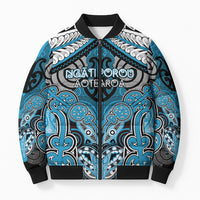 Aotearoa Iwi Ngati Porou Personalised Bomber Puffer Jacket Maori Kowhaiwhai Pattern LT19 Unisex Blue - Polynesian Pride