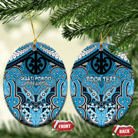 Aotearoa Iwi Ngati Porou Personalised Ceramic Ornament Maori Kowhaiwhai Pattern LT19 Oval Blue - Polynesian Pride