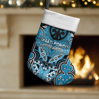 Aotearoa Iwi Ngati Porou Personalised Christmas Stocking Maori Kowhaiwhai Pattern LT19 Set of 2 Blue - Polynesian Pride