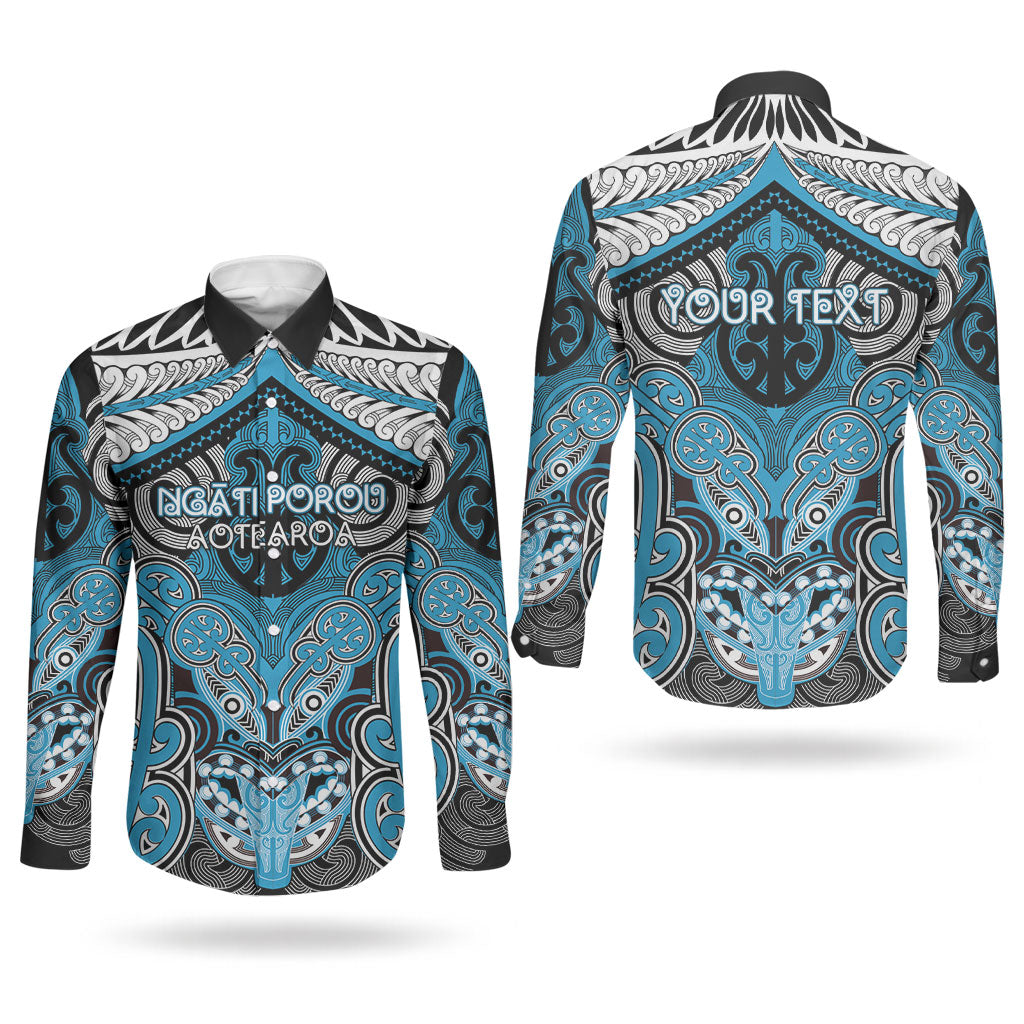 Aotearoa Iwi Ngati Porou Personalised Couples Matching Puletasi and Long Sleeve Button Shirt Maori Kowhaiwhai Pattern LT19 - Polynesian Pride
