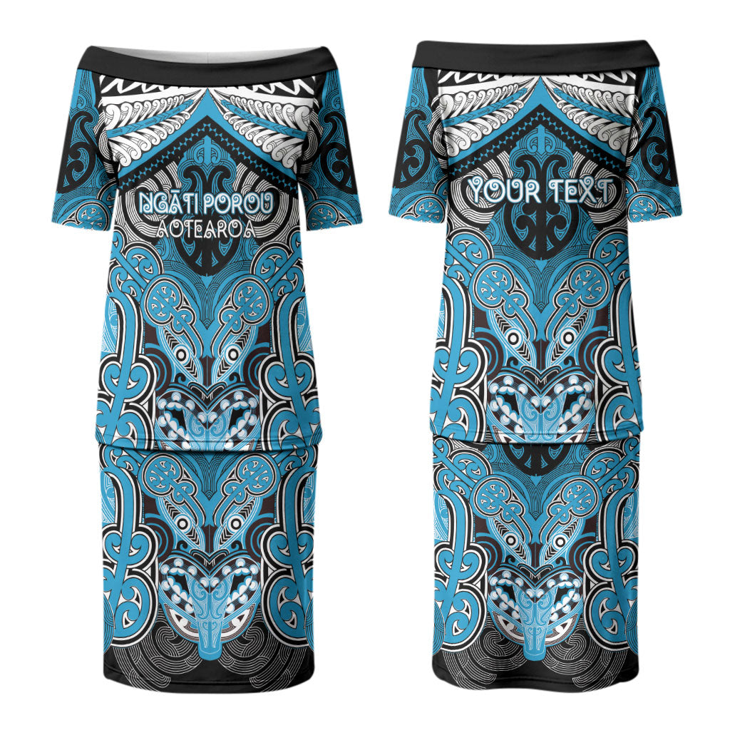 Aotearoa Iwi Ngati Porou Personalised Couples Matching Puletasi and Long Sleeve Button Shirt Maori Kowhaiwhai Pattern LT19 - Polynesian Pride
