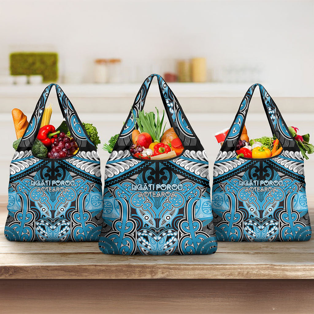 Aotearoa Iwi Ngati Porou Grocery Bag Maori Kowhaiwhai Pattern LT19 3-pack One Size Blue - Polynesian Pride