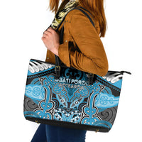 Aotearoa Iwi Ngati Porou Leather Tote Bag Maori Kowhaiwhai Pattern LT19 Blue - Polynesian Pride