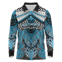 Aotearoa Iwi Ngati Porou Personalised Long Sleeve Polo Shirt Maori Kowhaiwhai Pattern LT19 Blue - Polynesian Pride