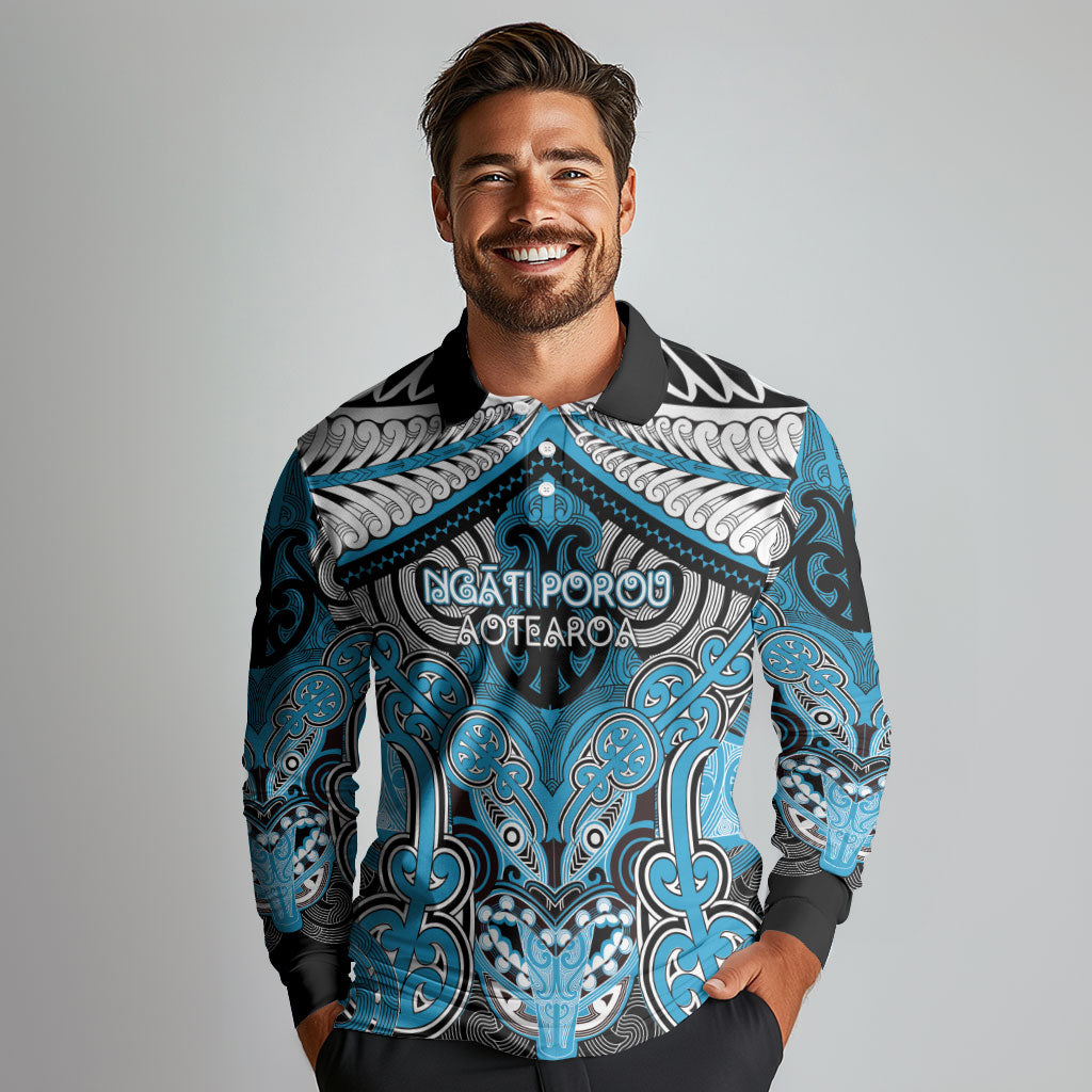 Aotearoa Iwi Ngati Porou Personalised Long Sleeve Polo Shirt Maori Kowhaiwhai Pattern LT19 - Polynesian Pride