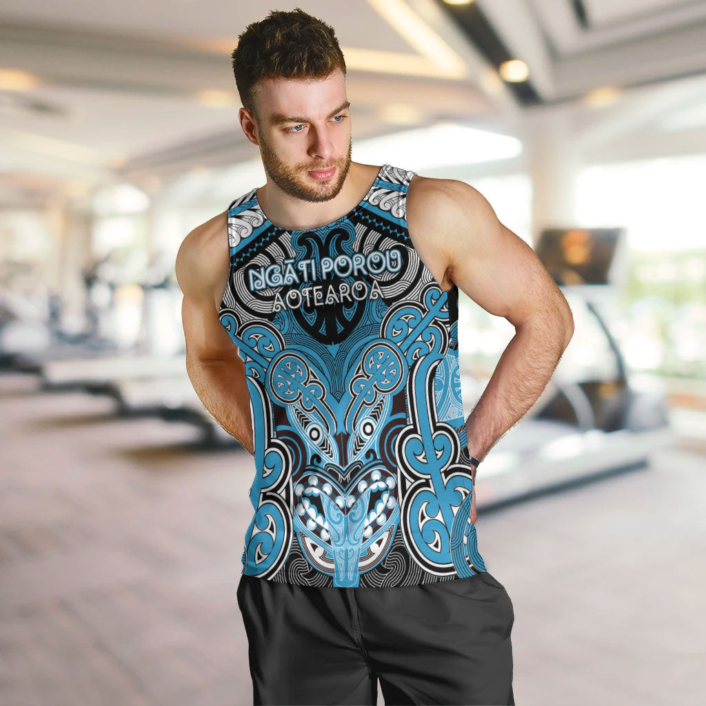 Aotearoa Iwi Ngati Porou Personalised Men Tank Top Maori Kowhaiwhai Pattern LT19 Blue - Polynesian Pride