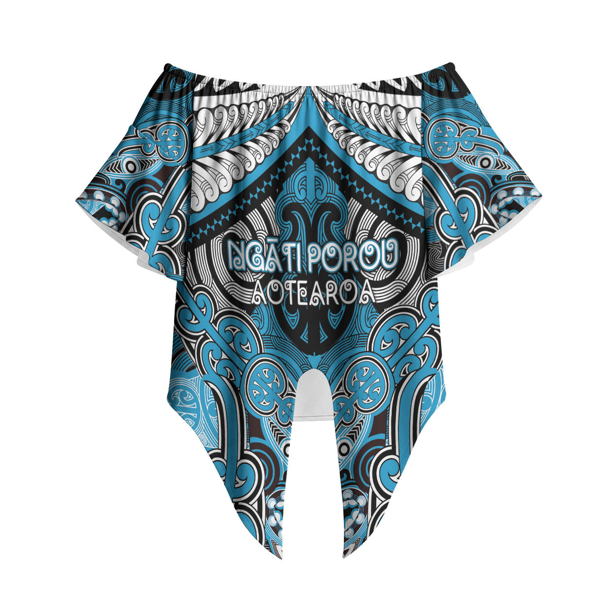 Aotearoa Iwi Ngati Porou Personalised Off Shoulder Wrap Waist Top Maori Kowhaiwhai Pattern LT19 - Polynesian Pride
