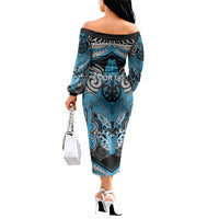Aotearoa Iwi Ngati Porou Personalised Off The Shoulder Long Sleeve Dress Maori Kowhaiwhai Pattern LT19 - Polynesian Pride