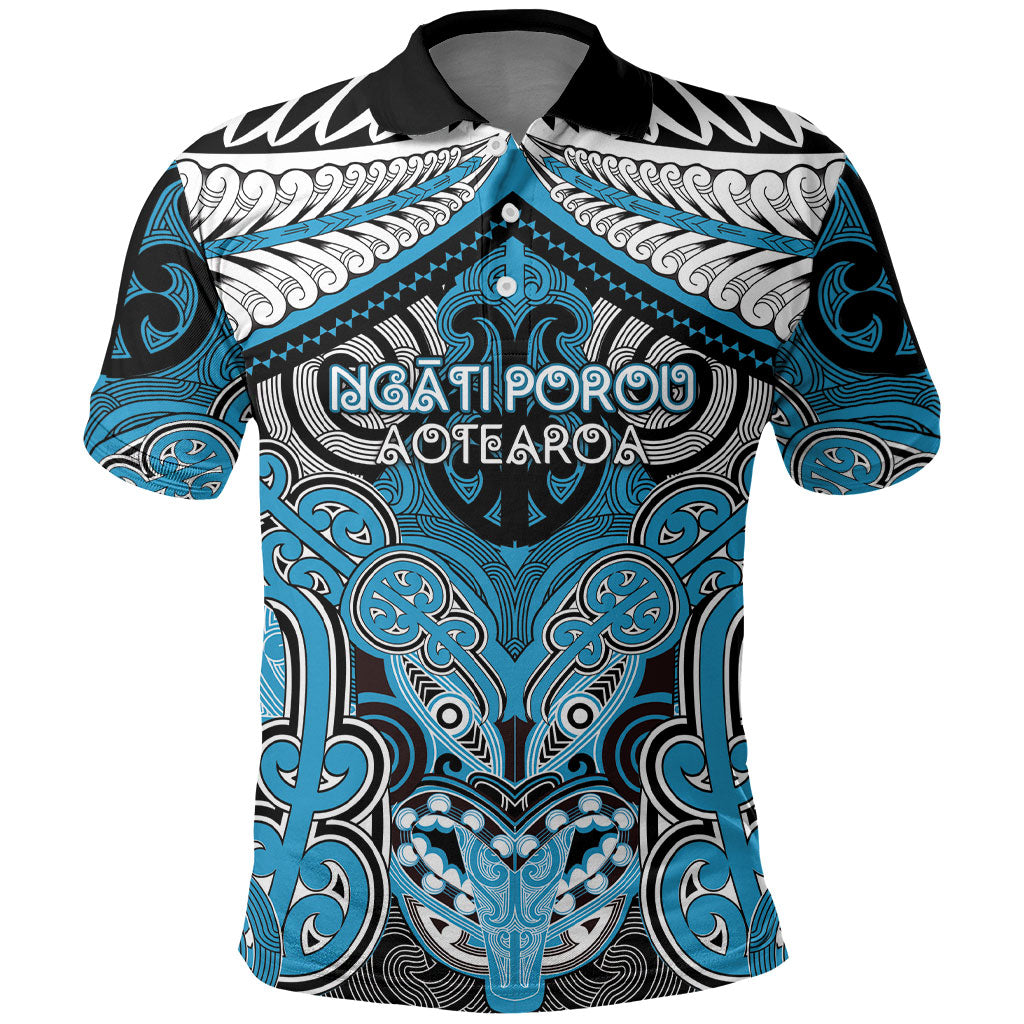 Aotearoa Iwi Ngati Porou Personalised Polo Shirt Maori Kowhaiwhai Pattern LT19 Blue - Polynesian Pride