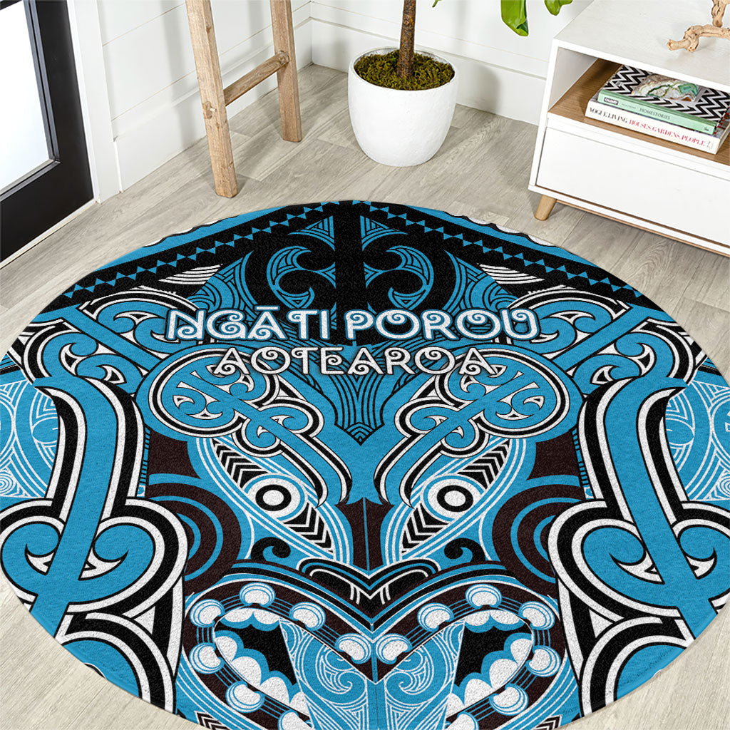 Aotearoa Iwi Ngati Porou Round Carpet Maori Kowhaiwhai Pattern LT19 Blue - Polynesian Pride