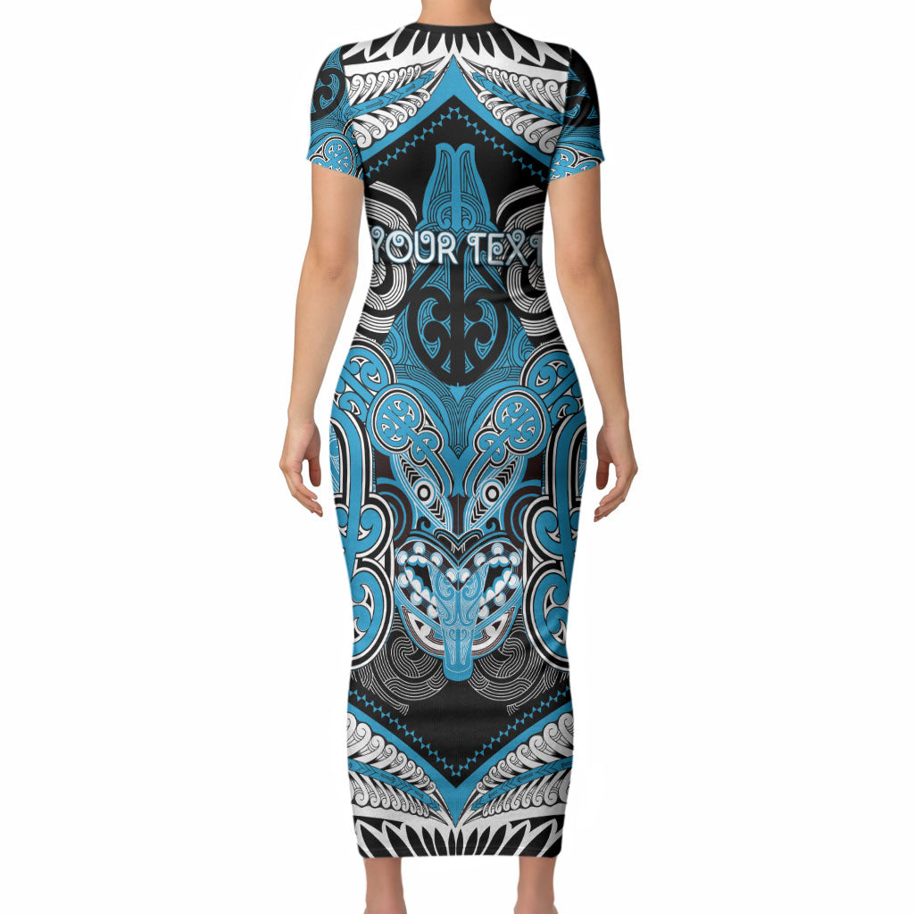 Aotearoa Iwi Ngati Porou Personalised Short Sleeve Bodycon Dress Maori Kowhaiwhai Pattern LT19 - Polynesian Pride