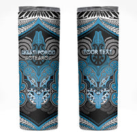 Aotearoa Iwi Ngati Porou Personalised Skinny Tumbler Maori Kowhaiwhai Pattern LT19 Blue - Polynesian Pride