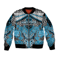 Aotearoa Iwi Ngati Porou Personalised Sleeve Zip Bomber Jacket Maori Kowhaiwhai Pattern LT19 Unisex Blue - Polynesian Pride