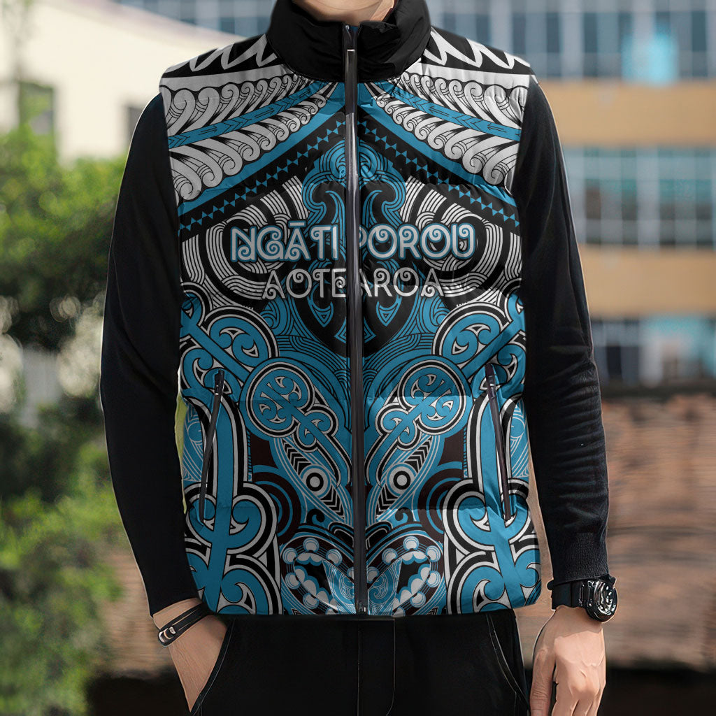 Aotearoa Iwi Ngati Porou Personalised Sleeveless Puffer Jacket Maori Kowhaiwhai Pattern LT19 - Polynesian Pride