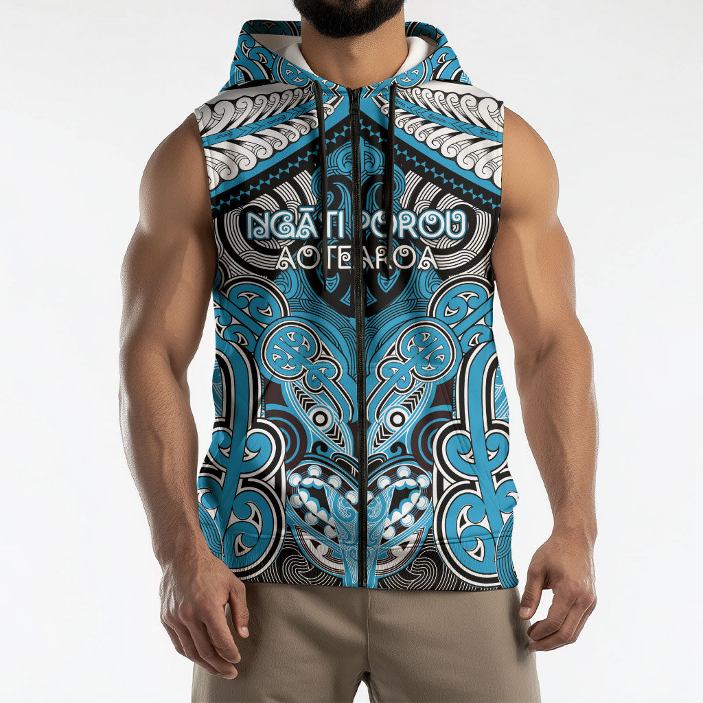 Aotearoa Iwi Ngati Porou Personalised Sleeveless Zip Hoodie Maori Kowhaiwhai Pattern LT19 - Polynesian Pride