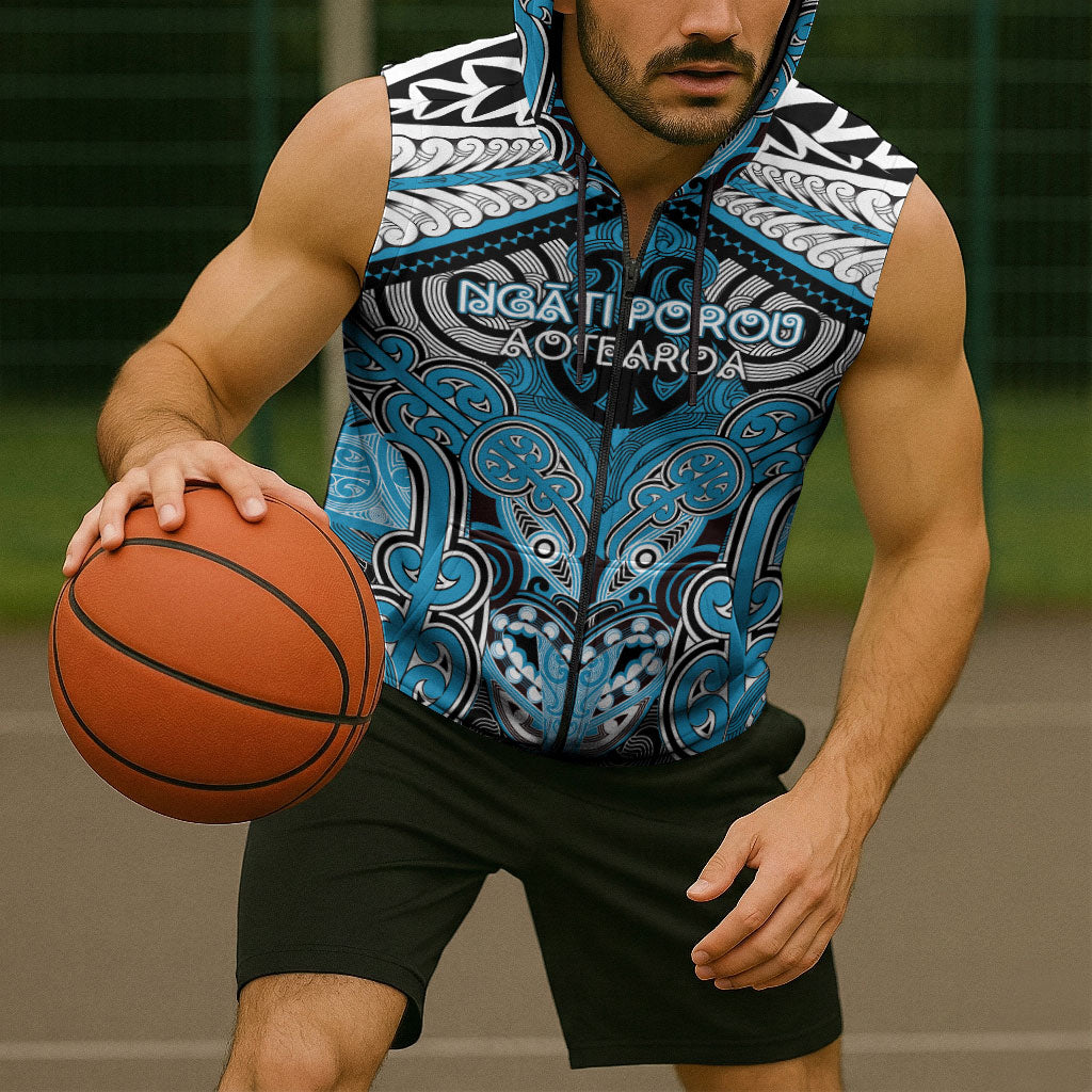 Aotearoa Iwi Ngati Porou Personalised Sleeveless Zip Hoodie Maori Kowhaiwhai Pattern LT19 - Polynesian Pride