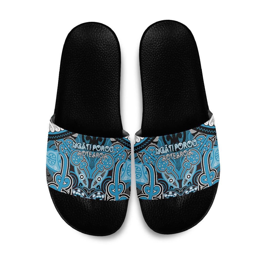 Aotearoa Iwi Ngati Porou Slide Sandals Maori Kowhaiwhai Pattern LT19 Blue - Polynesian Pride