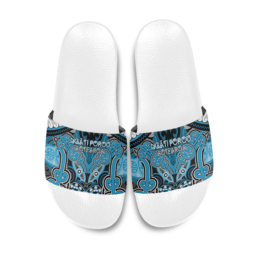 Aotearoa Iwi Ngati Porou Slide Sandals Maori Kowhaiwhai Pattern LT19 Blue - Polynesian Pride