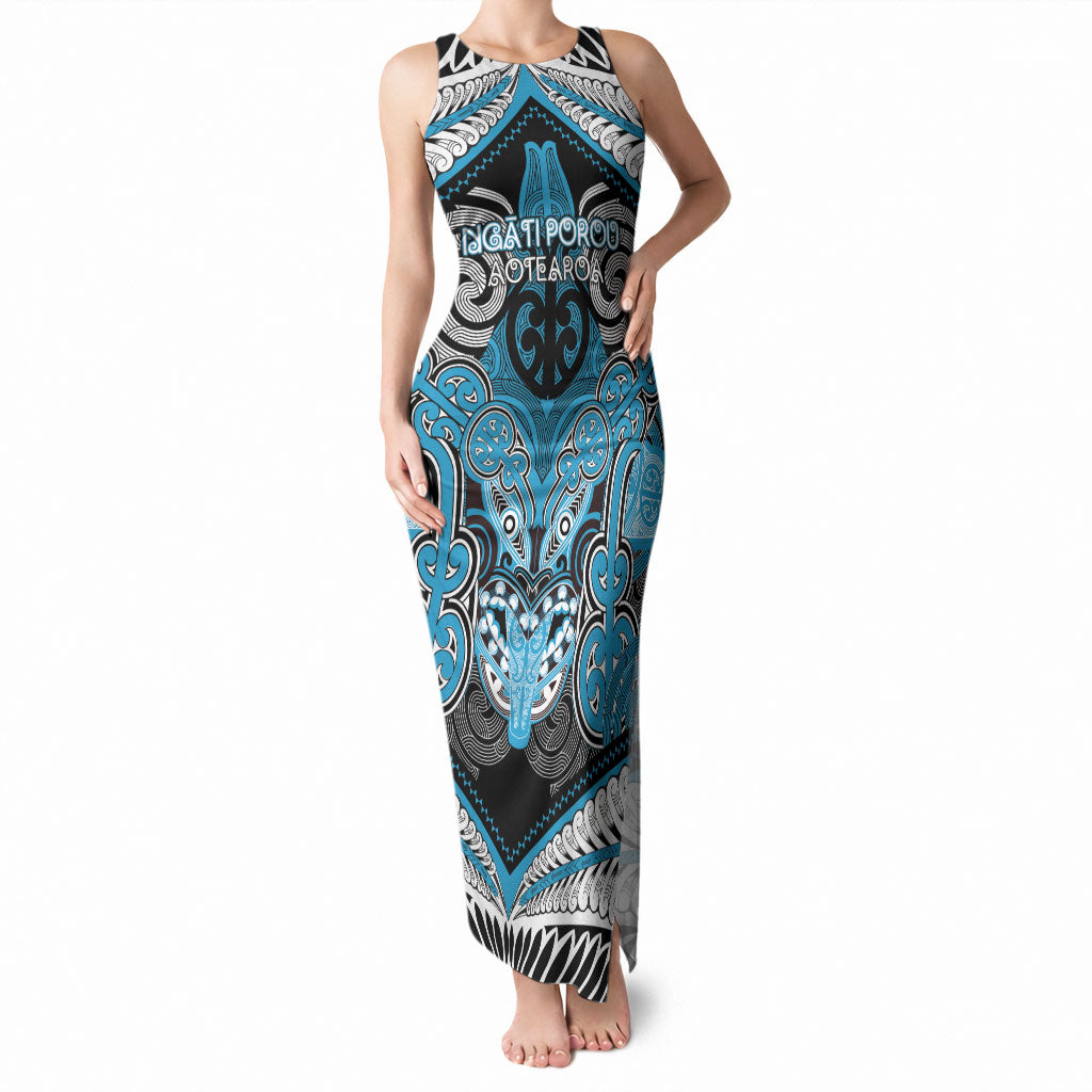Aotearoa Iwi Ngati Porou Personalised Tank Maxi Dress Maori Kowhaiwhai Pattern LT19 Women Blue - Polynesian Pride