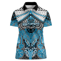 Aotearoa Iwi Ngati Porou Personalised Women Polo Shirt Maori Kowhaiwhai Pattern LT19 Female Blue - Polynesian Pride