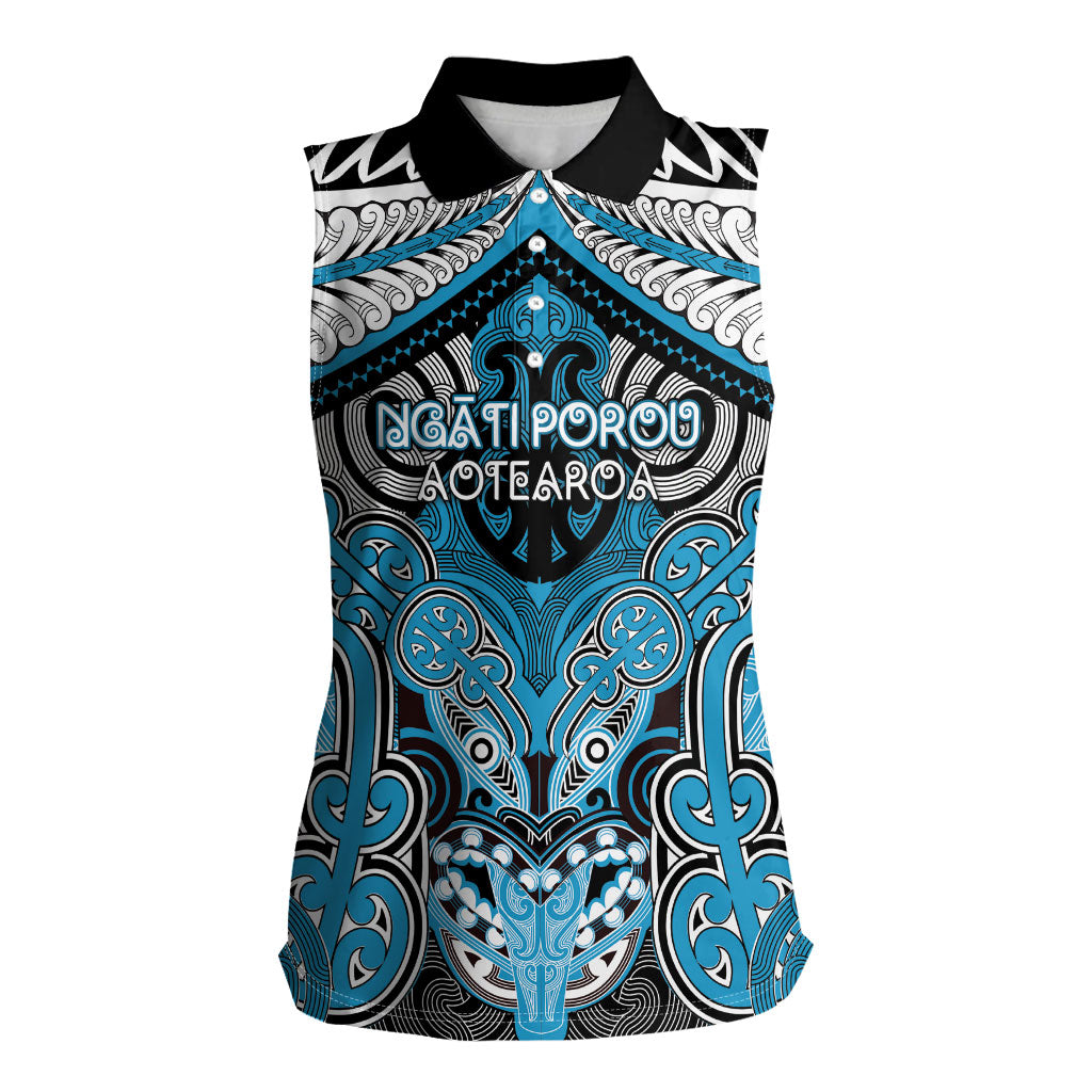 Aotearoa Iwi Ngati Porou Personalised Women Sleeveless Polo Shirt Maori Kowhaiwhai Pattern LT19 Female Blue - Polynesian Pride