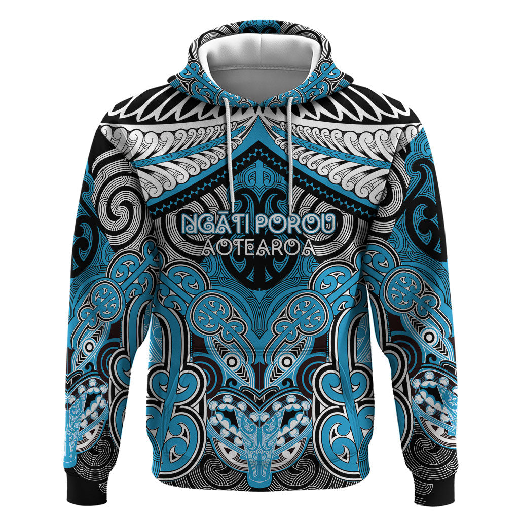 Aotearoa Iwi Ngati Porou Personalised Zip Hoodie Maori Kowhaiwhai Pattern LT19 Pullover Hoodie Blue - Polynesian Pride