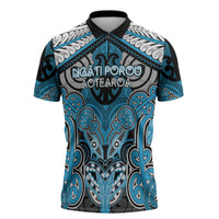 Aotearoa Iwi Ngati Porou Personalised Zipper Polo Shirt Maori Kowhaiwhai Pattern LT19 Blue - Polynesian Pride