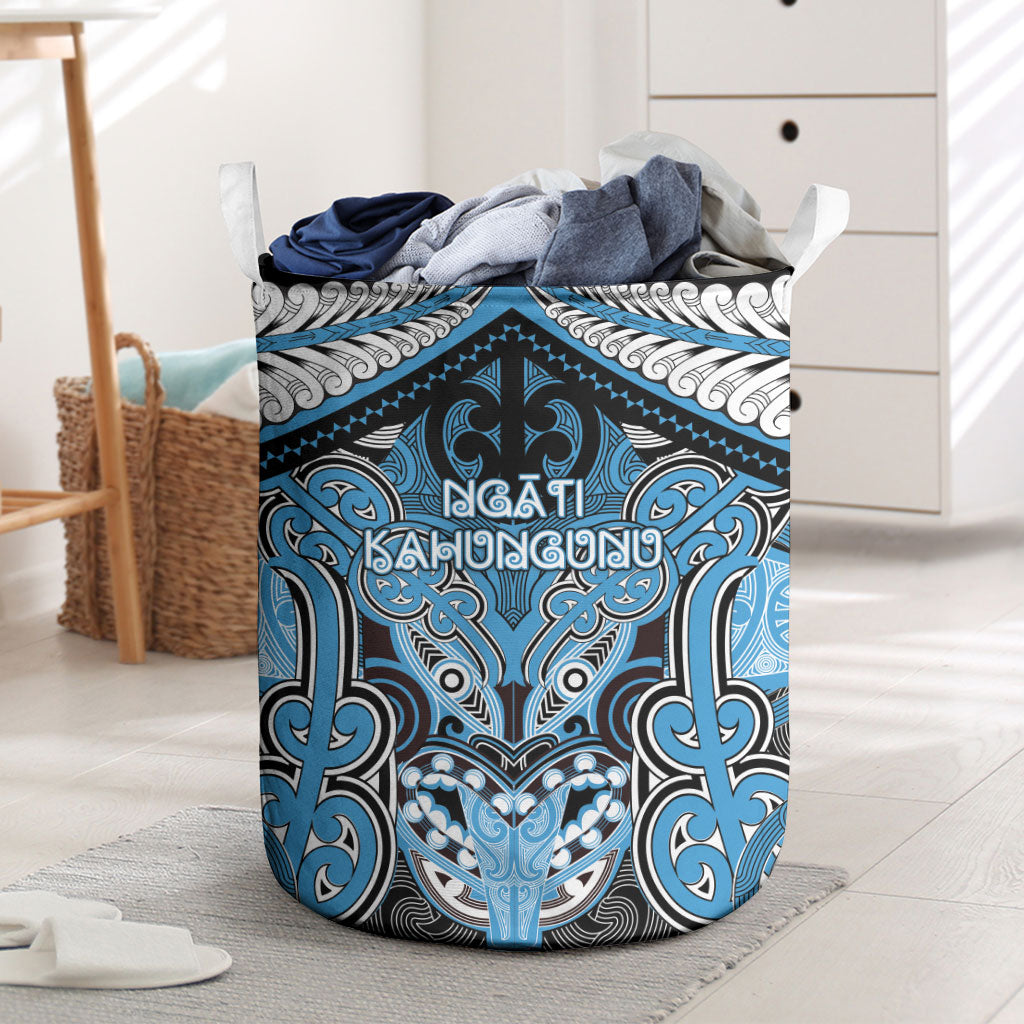 Aotearoa Iwi Ngati Kahungunu Laundry Basket Maori Kowhaiwhai Pattern LT19 Blue - Polynesian Pride
