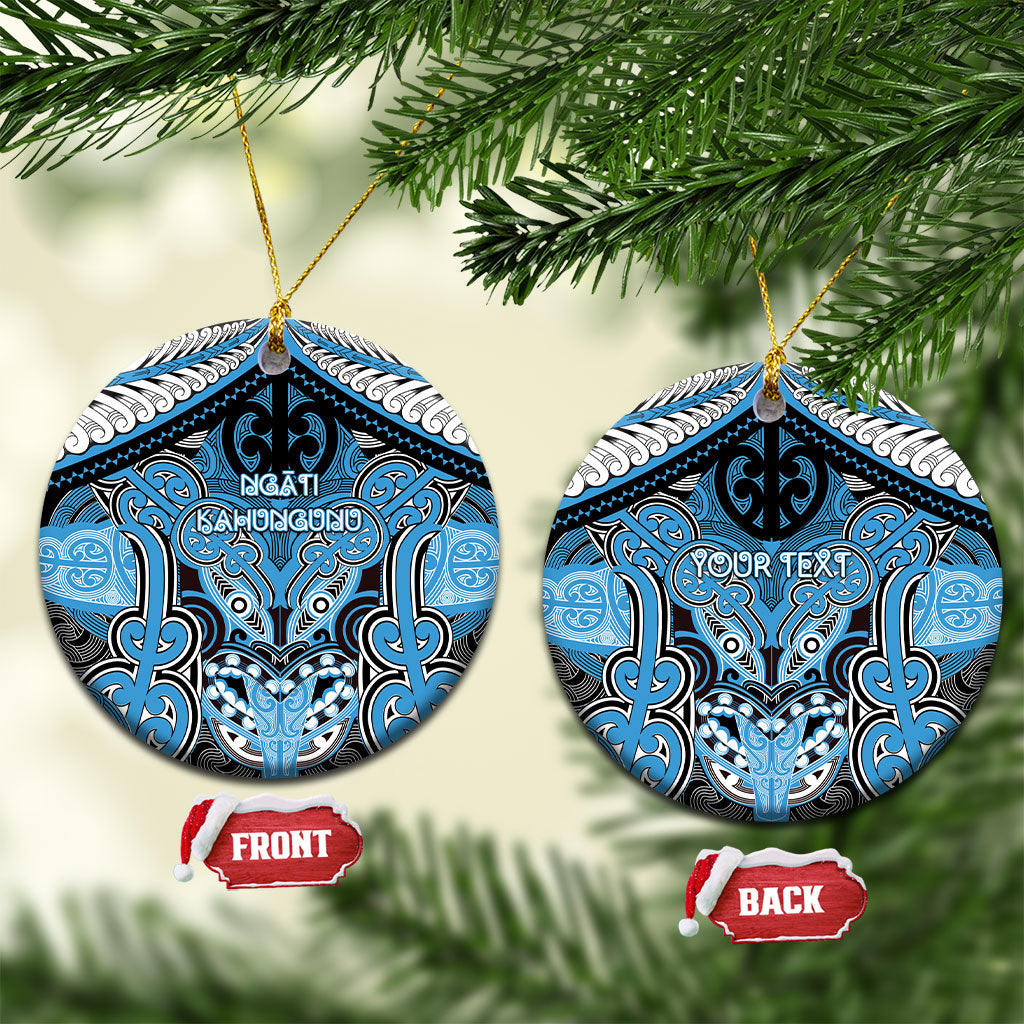 Aotearoa Iwi Ngati Kahungunu Personalised Ceramic Ornament Maori Kowhaiwhai Pattern LT19 Circle Blue - Polynesian Pride