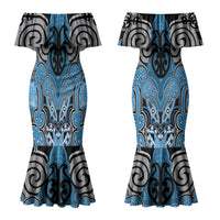 Aotearoa Iwi Ngati Kahungunu Personalised Couples Matching Mermaid Dress and Long Sleeve Button Shirt Maori Kowhaiwhai Pattern LT19 - Polynesian Pride