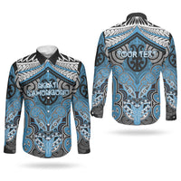 Aotearoa Iwi Ngati Kahungunu Personalised Couples Matching Off The Shoulder Long Sleeve Dress and Long Sleeve Button Shirt Maori Kowhaiwhai Pattern LT19 - Polynesian Pride