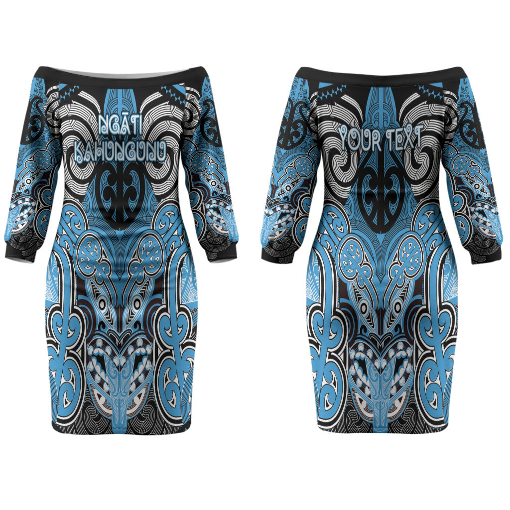 Aotearoa Iwi Ngati Kahungunu Personalised Couples Matching Off The Shoulder Long Sleeve Dress and Long Sleeve Button Shirt Maori Kowhaiwhai Pattern LT19 - Polynesian Pride