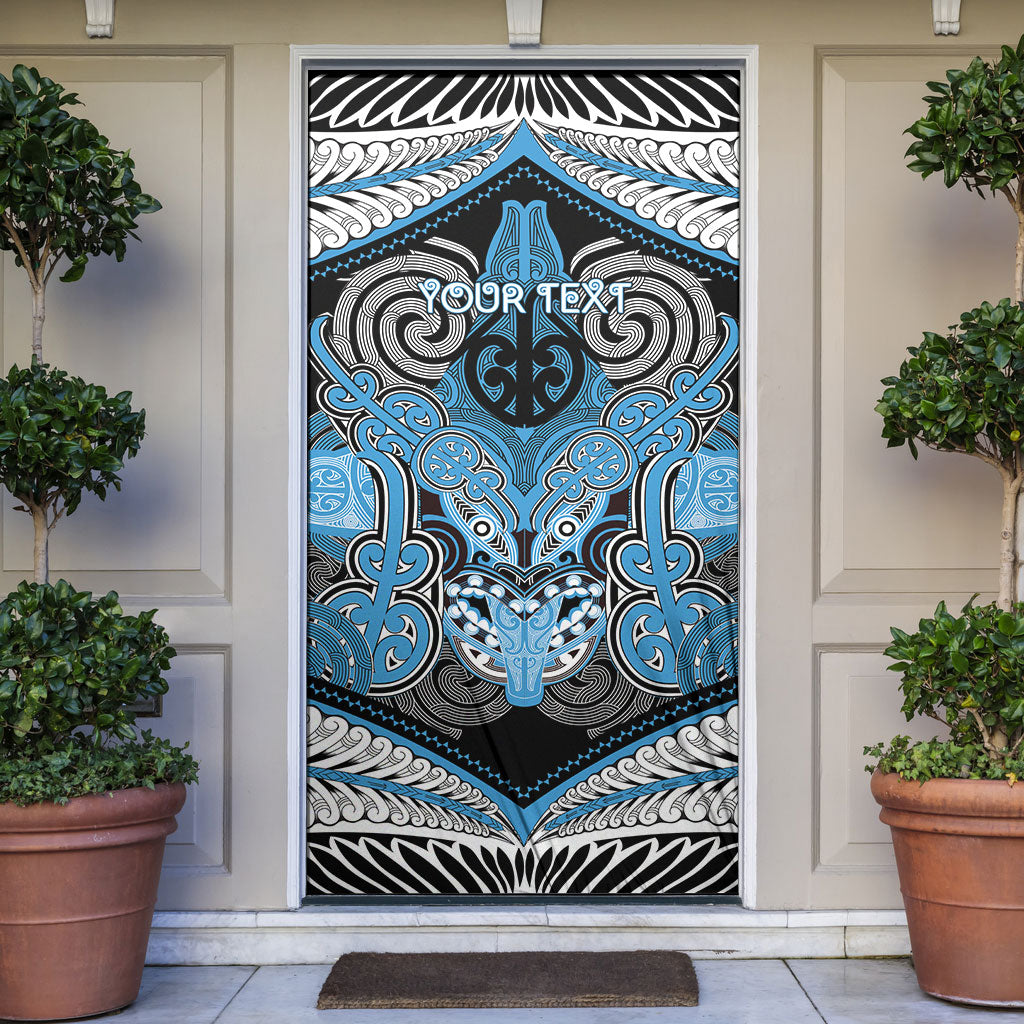 Aotearoa Iwi Ngati Kahungunu Personalised Door Cover Maori Kowhaiwhai Pattern LT19 Blue - Polynesian Pride