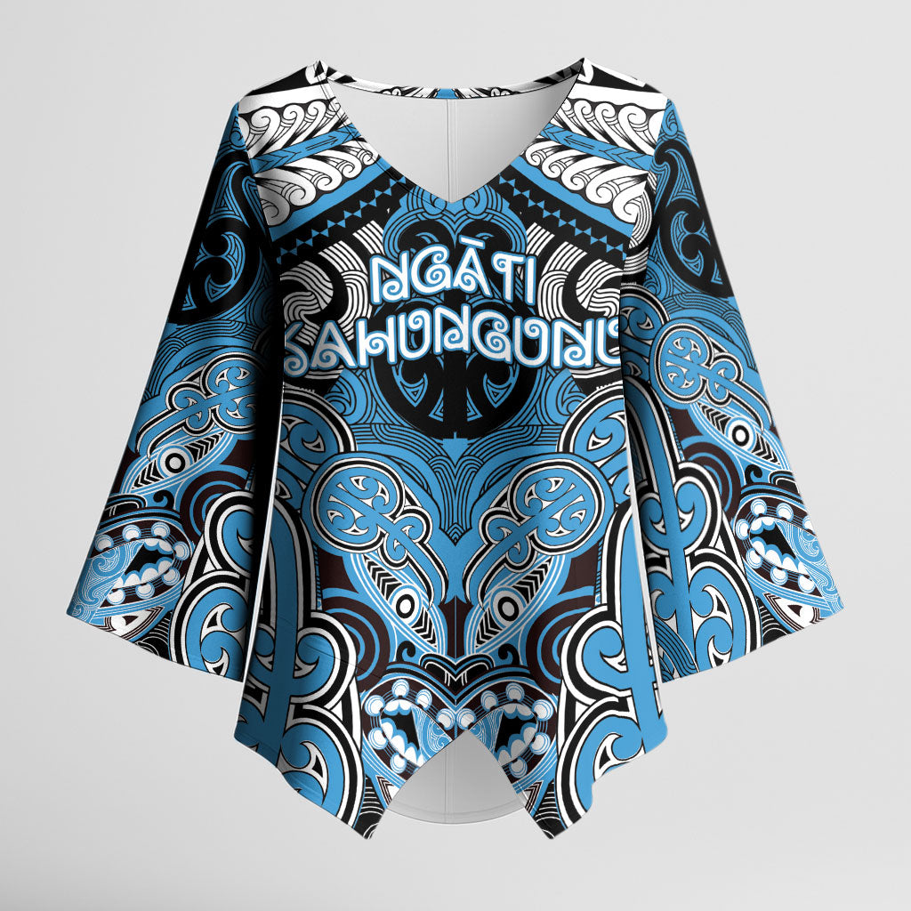 Aotearoa Iwi Ngati Kahungunu Personalised Kimono Sleeve Blouse Maori Kowhaiwhai Pattern LT19 Female Blue - Polynesian Pride