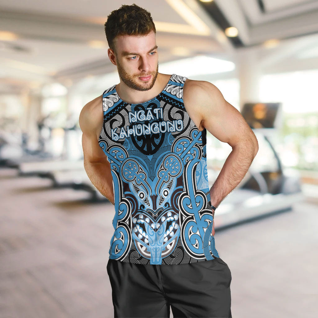 Aotearoa Iwi Ngati Kahungunu Personalised Men Tank Top Maori Kowhaiwhai Pattern LT19 Blue - Polynesian Pride