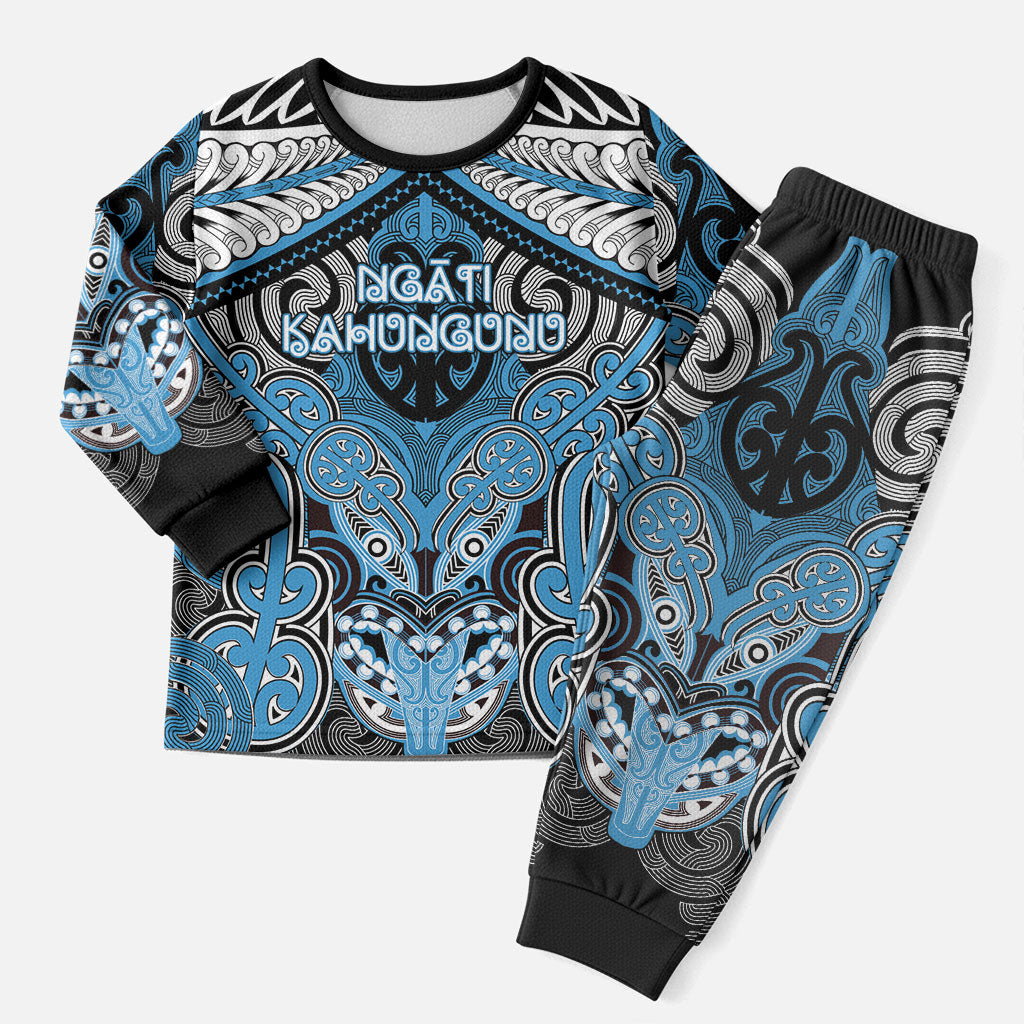 Aotearoa Iwi Ngati Kahungunu Personalised Christmas Pajama Set Maori Kowhaiwhai Pattern LT19 Men Blue - Polynesian Pride