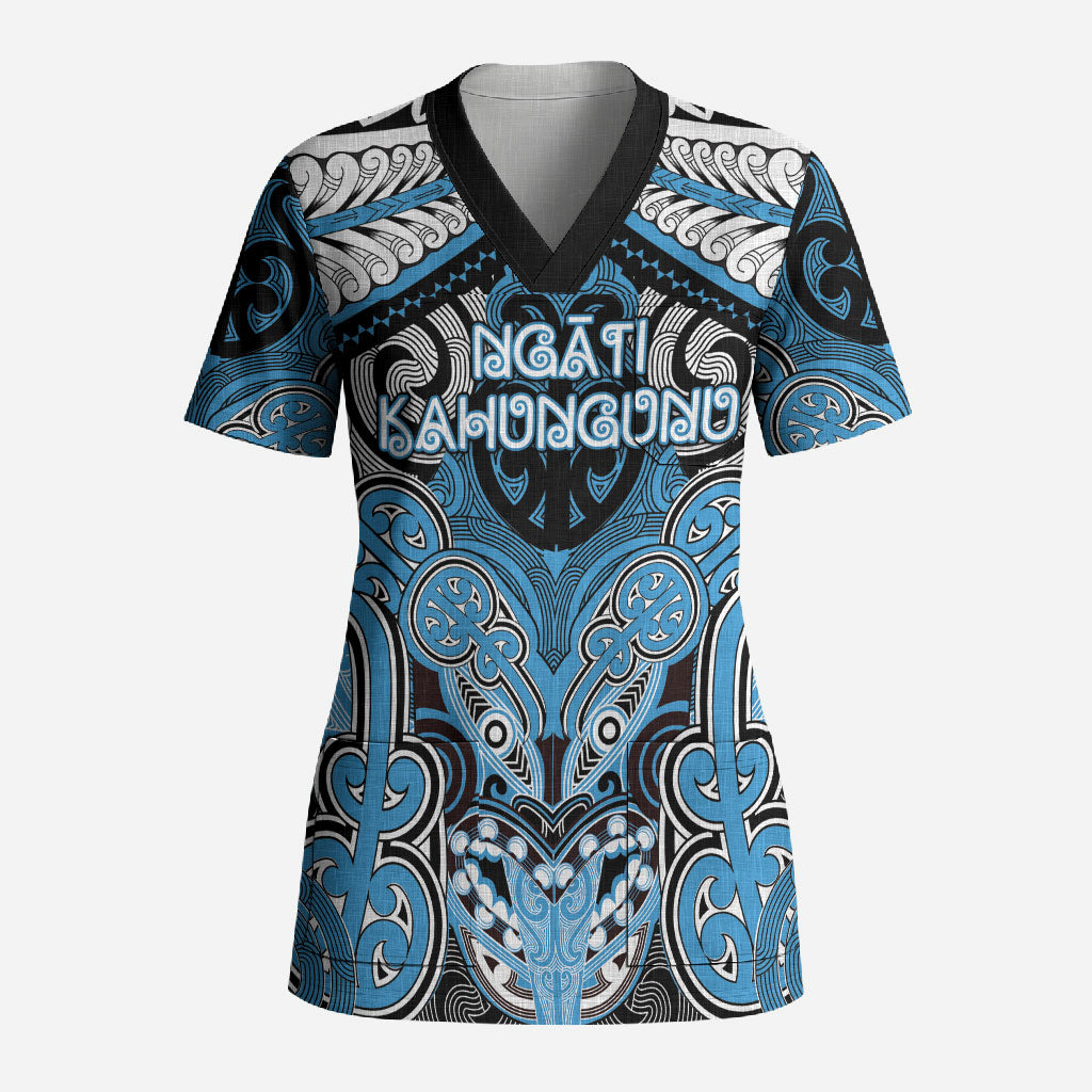 Aotearoa Iwi Ngati Kahungunu Personalised Scrub Top Maori Kowhaiwhai Pattern LT19 Adult Blue - Polynesian Pride
