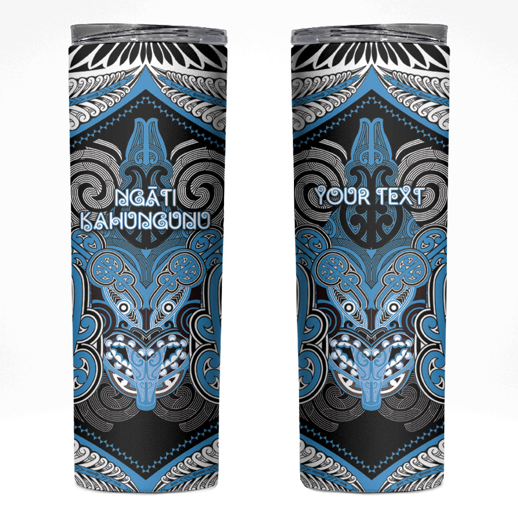 Aotearoa Iwi Ngati Kahungunu Personalised Skinny Tumbler Maori Kowhaiwhai Pattern LT19 Blue - Polynesian Pride