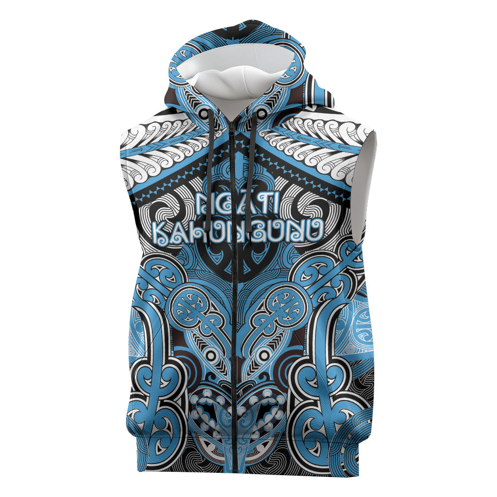 Aotearoa Iwi Ngati Kahungunu Personalised Sleeveless Zip Hoodie Maori Kowhaiwhai Pattern LT19 Blue - Polynesian Pride