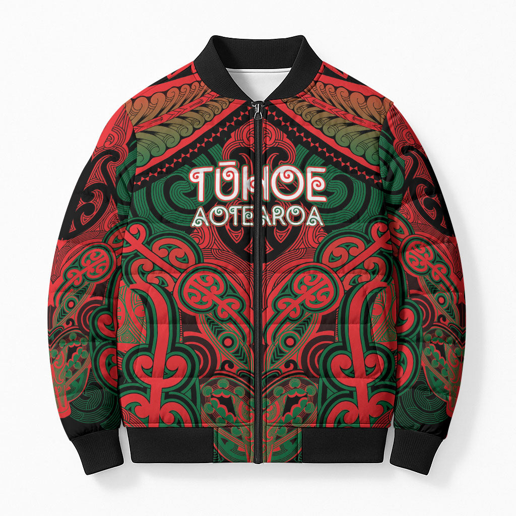 Aotearoa Iwi Tuhoe Personalised Bomber Puffer Jacket Maori Kowhaiwhai Pattern LT19 Unisex Red - Polynesian Pride