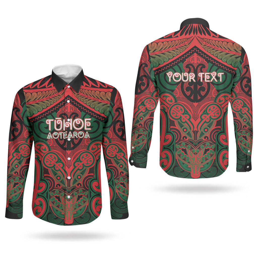 Aotearoa Iwi Tuhoe Personalised Couples Matching Long Sleeve Bodycon Dress and Long Sleeve Button Shirt Maori Kowhaiwhai Pattern LT19 - Polynesian Pride