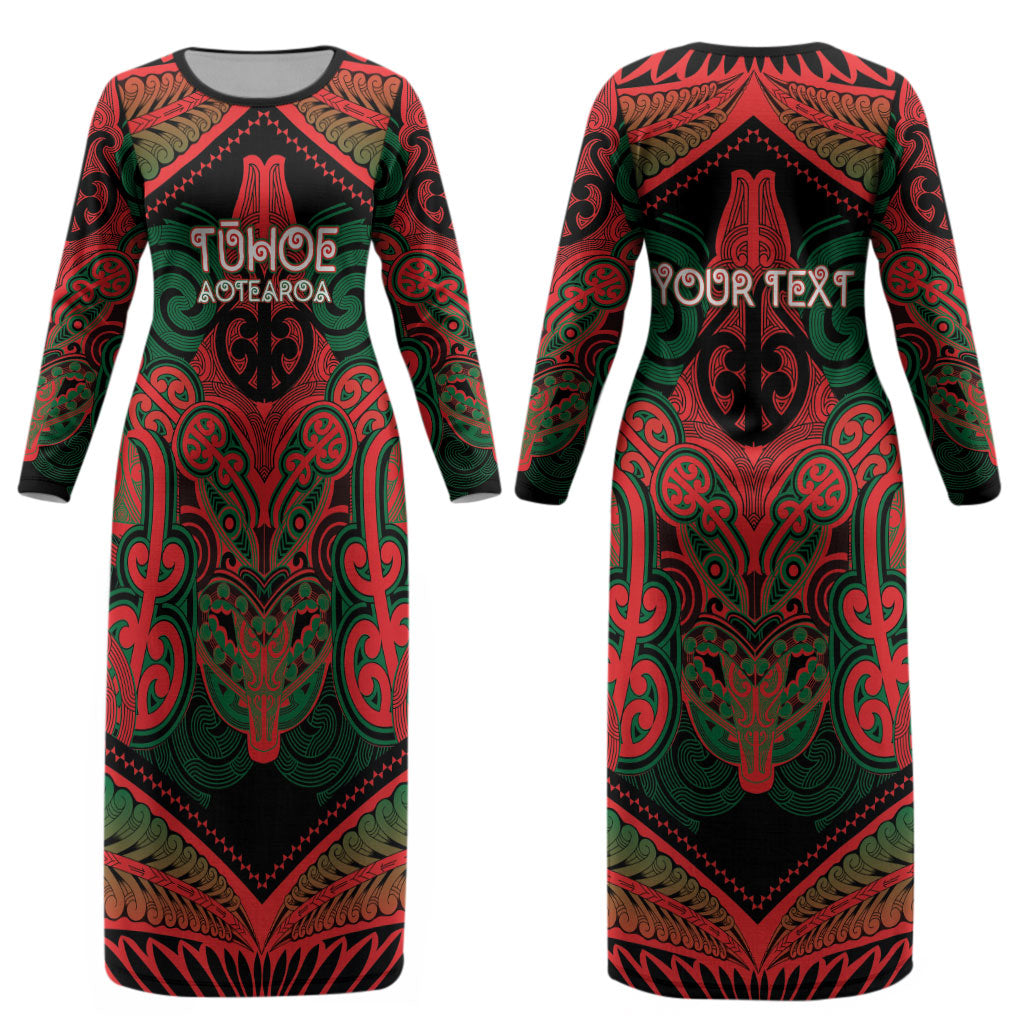 Aotearoa Iwi Tuhoe Personalised Couples Matching Long Sleeve Bodycon Dress and Long Sleeve Button Shirt Maori Kowhaiwhai Pattern LT19 - Polynesian Pride