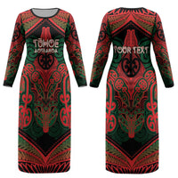 Aotearoa Iwi Tuhoe Personalised Couples Matching Long Sleeve Bodycon Dress and Long Sleeve Button Shirt Maori Kowhaiwhai Pattern LT19 - Polynesian Pride