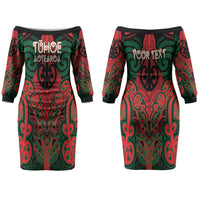 Aotearoa Iwi Tuhoe Personalised Couples Matching Off The Shoulder Long Sleeve Dress and Hawaiian Shirt Maori Kowhaiwhai Pattern LT19 - Polynesian Pride