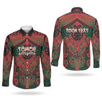 Aotearoa Iwi Tuhoe Personalised Couples Matching Off The Shoulder Long Sleeve Dress and Long Sleeve Button Shirt Maori Kowhaiwhai Pattern LT19 - Polynesian Pride